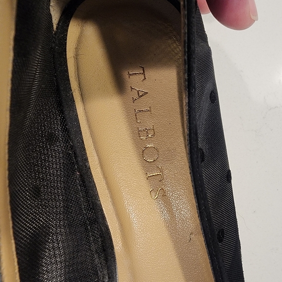 Talbots Black Mesh Polka Dot Edison Pom Pom Ladies Flats Women's Size 8AA EUC - Picture 7 of 9